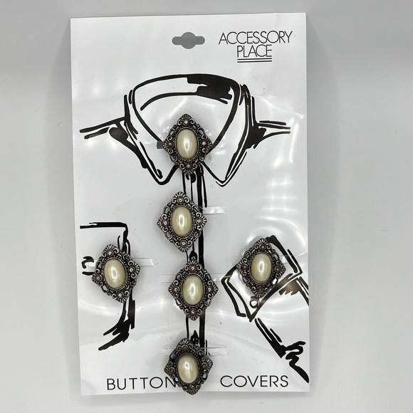 Vintage Accessory Place Button Covers Antique Gold Tone Faux Pearl Diamond Shape - Picture 1 of 7